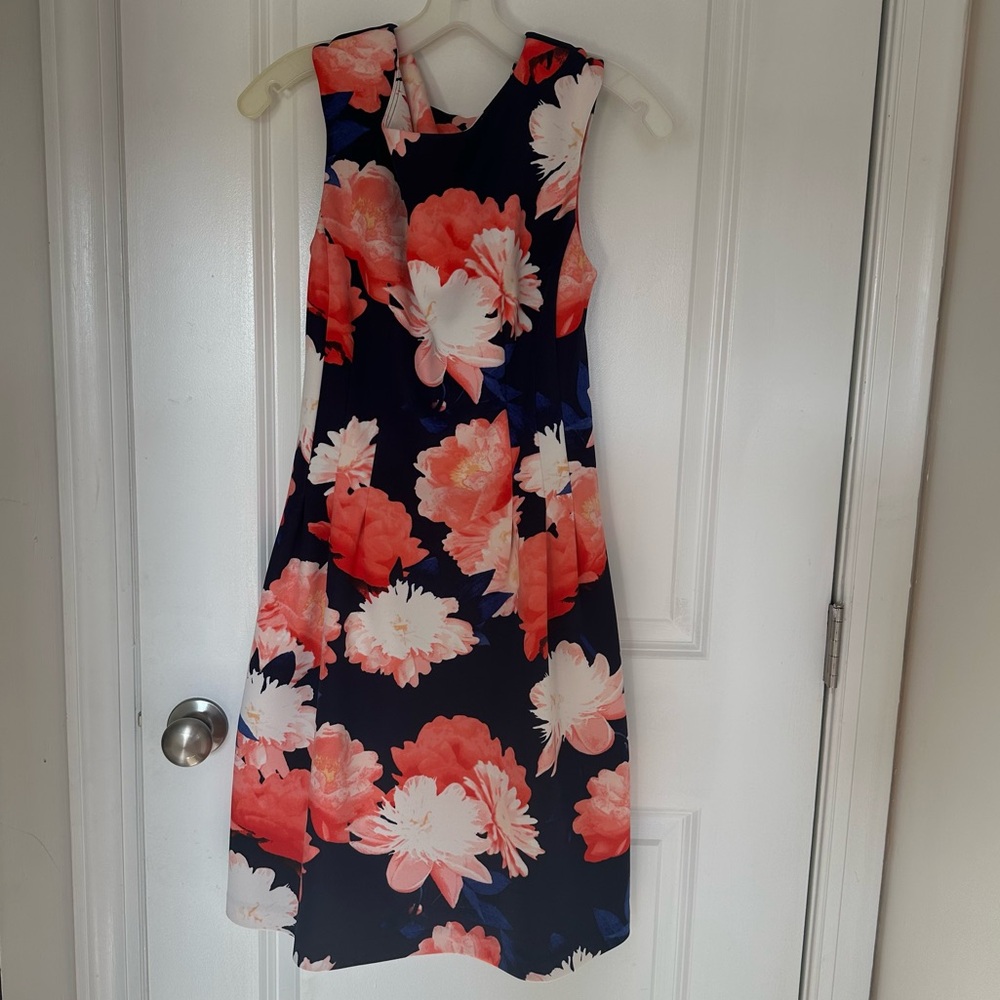 Vince Camuto Navy and Floral Print Sleeveless A Line Dress Size 6